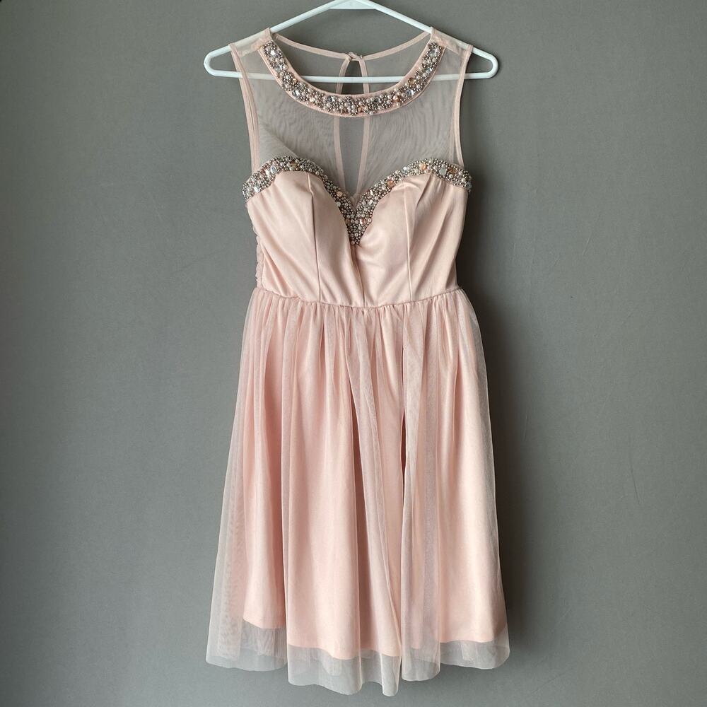 As U Wish Dainty Fairy Coquette Beaded Fit & Flare Mini Dress 5 Pink Blush